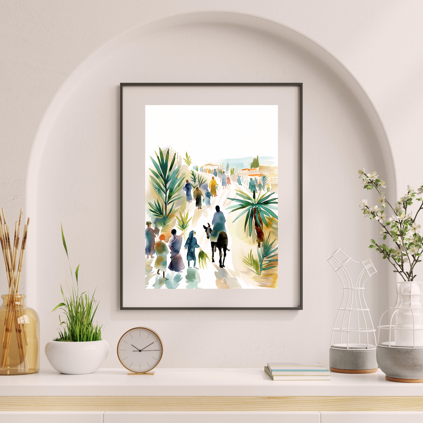 Palm Sunday Wall Art | Hosanna Jesus Entry | Christian Watercolor Print | Bible Verse Decor (Digital Download)