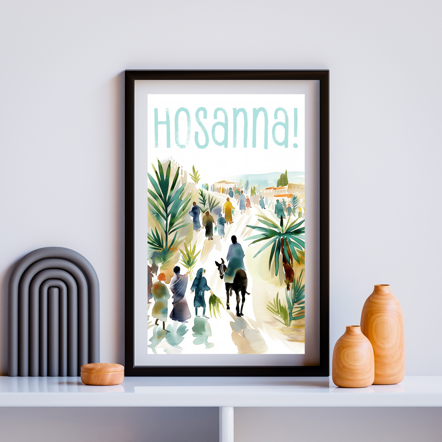 Palm Sunday Wall Art | Hosanna Jesus Entry | Christian Watercolor Print | Bible Verse Decor (Digital Download)