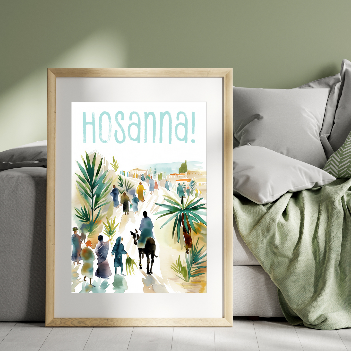 Palm Sunday Wall Art | Hosanna Jesus Entry | Christian Watercolor Print | Bible Verse Decor (Digital Download)