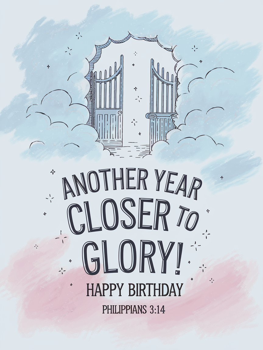 "Another Year Closer to Glory" Christian Birthday Card - Philippians 3:14 Bible Verse