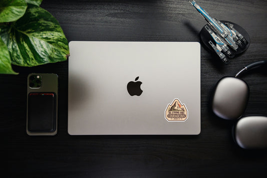 Faith-based Bible verse sticker with mountain adventure theme