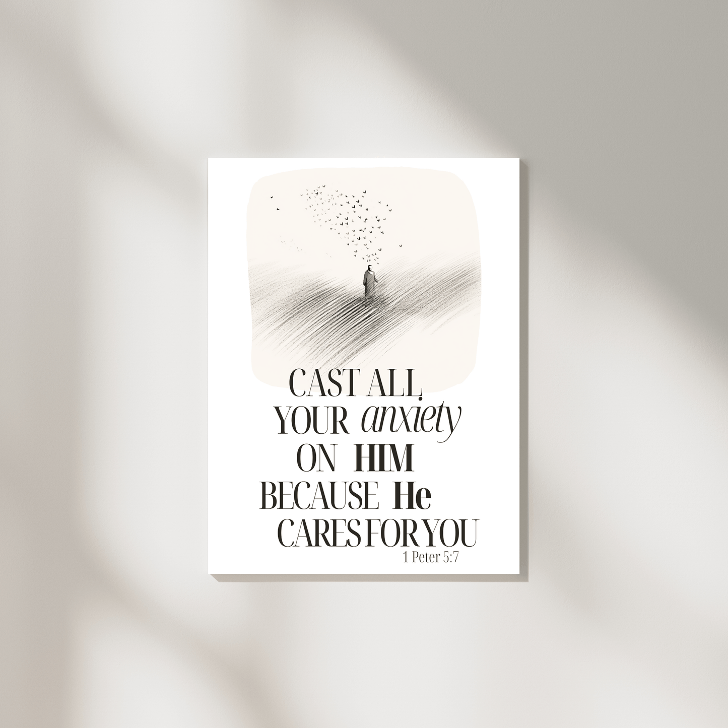 Cast Your Anxiety Upon The Lord - 1 Peter 5 7 Minimalist Christian Wall Art (Digital Download)