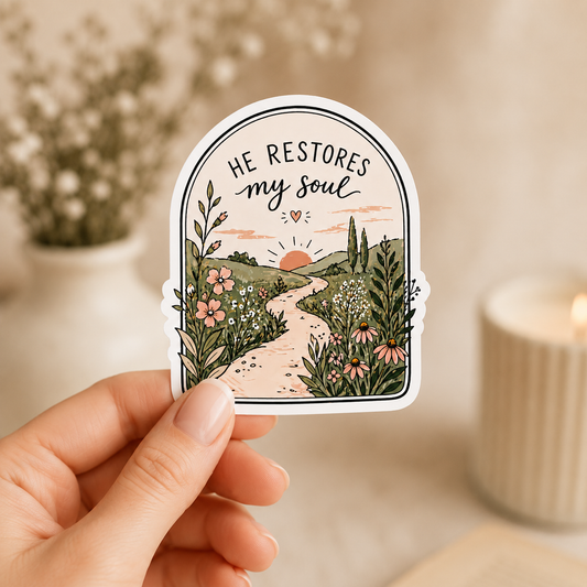 He Restores My Soul Christian Sticker | Psalm 23:3 Vinyl Decal – additional product view 2
