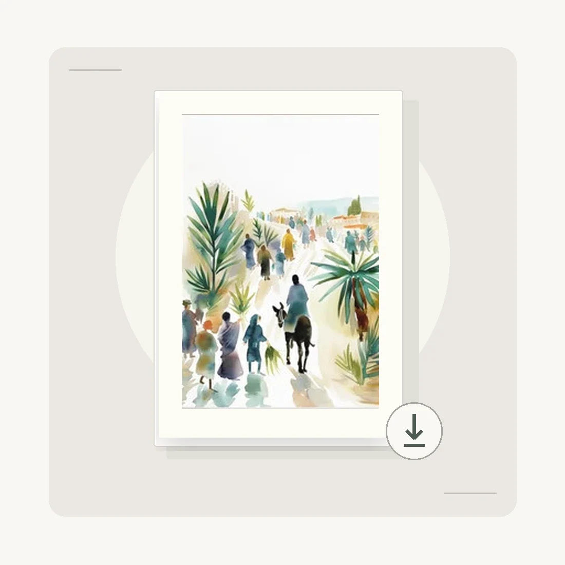 Actual Palm Sunday printable wall art from Faithful Canvas with small download icon