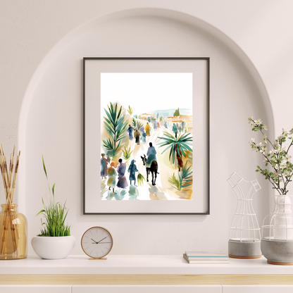 Palm Sunday Wall Art | Hosanna Jesus Entry | Christian Watercolor Print | Bible Verse Decor (Digital Download)