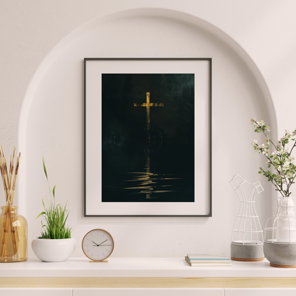 Good Friday Reflection: 'Solemn Grace' Minimalist Cross Wall Art Print - Digital Art Download