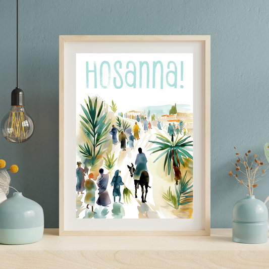 Palm Sunday Wall Art | Hosanna Jesus Entry | Christian Watercolor Print | Bible Verse Decor (Digital Download)