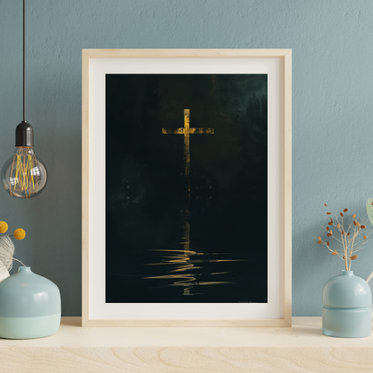 Good Friday Reflection: 'Solemn Grace' Minimalist Cross Wall Art Print - Digital Art Download