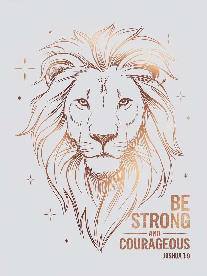 "Be Strong & Courageous" Lion Bible Verse Card - Joshua 1:9 Christian Card