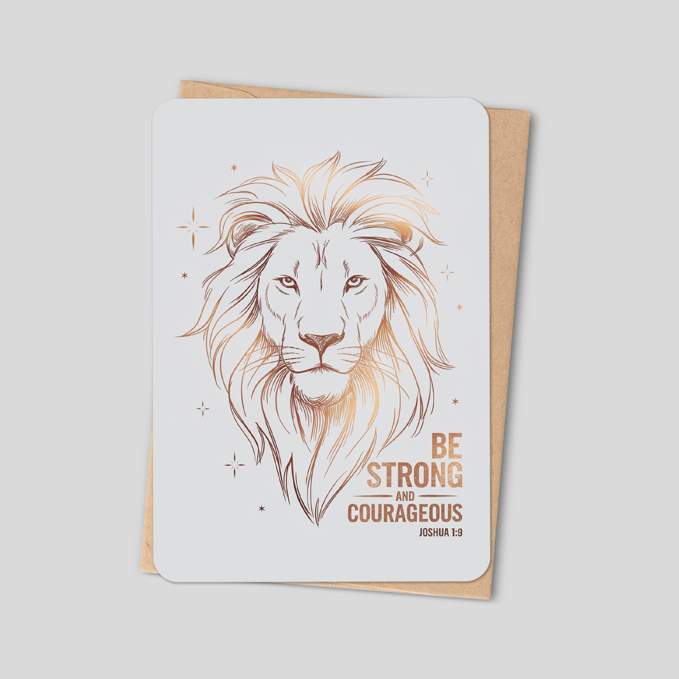 "Be Strong & Courageous" Lion Bible Verse Card - Joshua 1:9 Christian Card