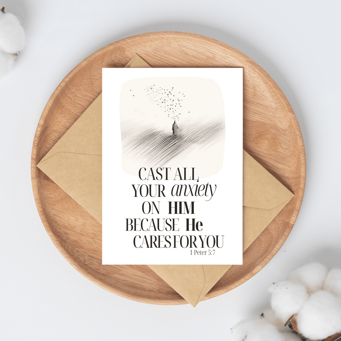 Cast Your Anxiety Upon The Lord - 1 Peter 5 7 Minimalist Christian Wall Art (Digital Download)