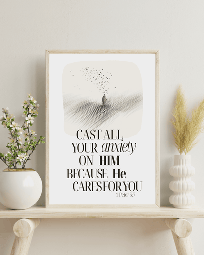 Cast Your Anxiety Upon The Lord - 1 Peter 5 7 Minimalist Christian Wall Art (Digital Download)