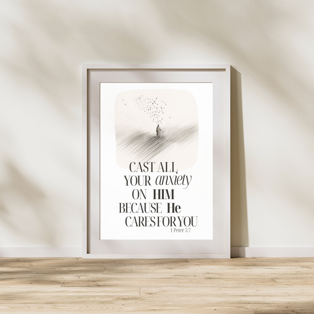 Cast Your Anxiety Upon The Lord - 1 Peter 5 7 Minimalist Christian Wall Art (Digital Download)