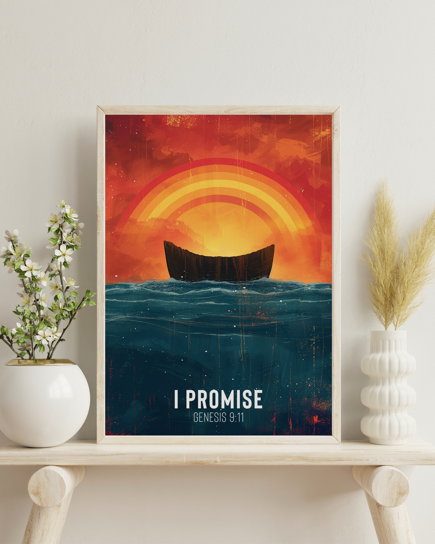 I Promise - Genesis 9:11 Noah's Ark Digital Art | Rainbow Covenant Wall Decor