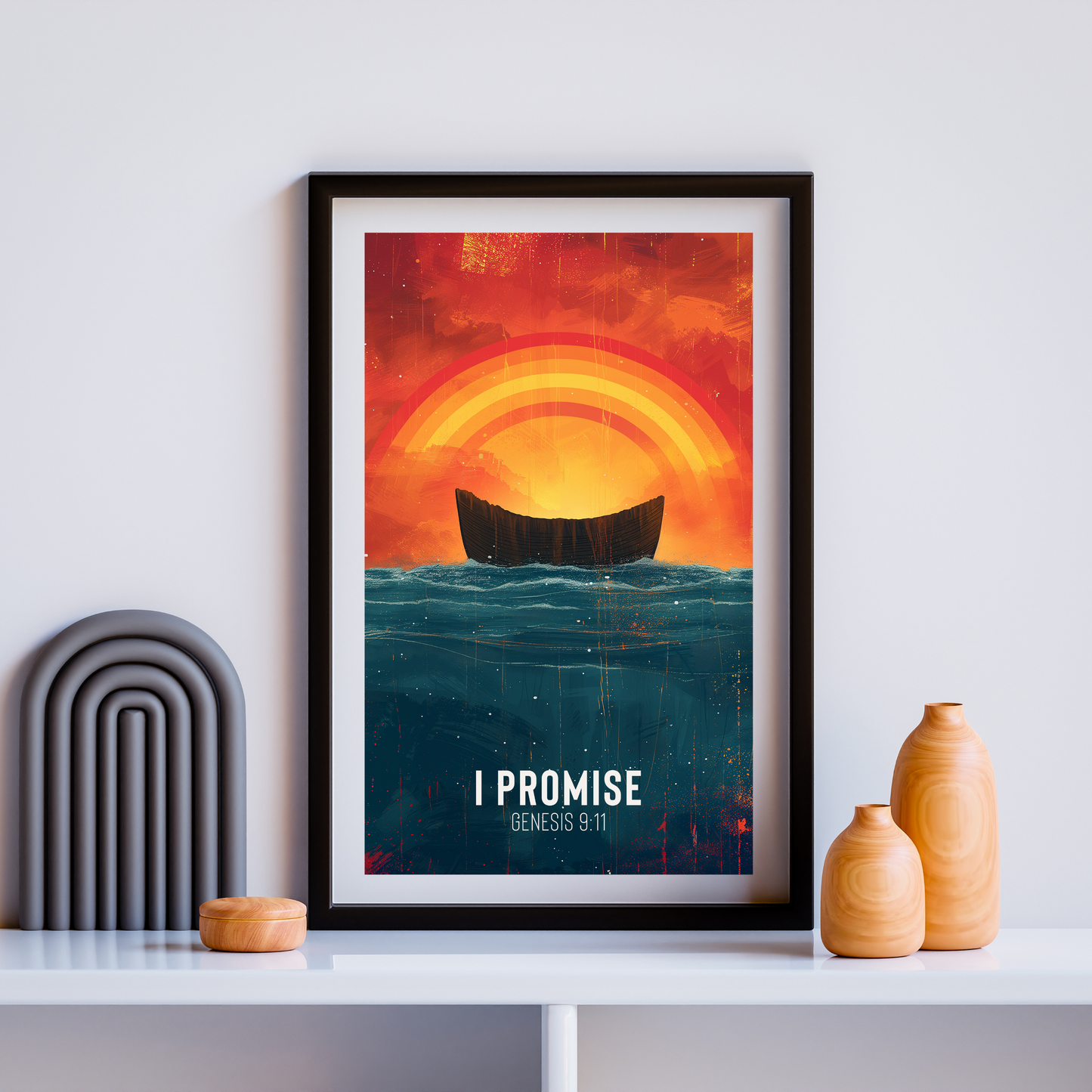 I Promise - Genesis 9:11 Noah's Ark Digital Art | Rainbow Covenant Wall Decor