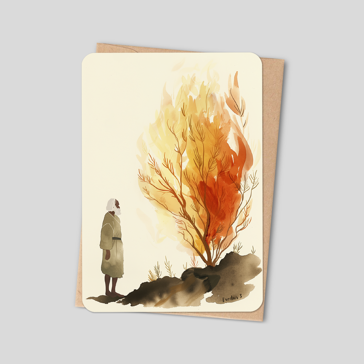 "Moses and the Burning Bush" Christian Card - Exodus 3 Bible Verse Greeting Card