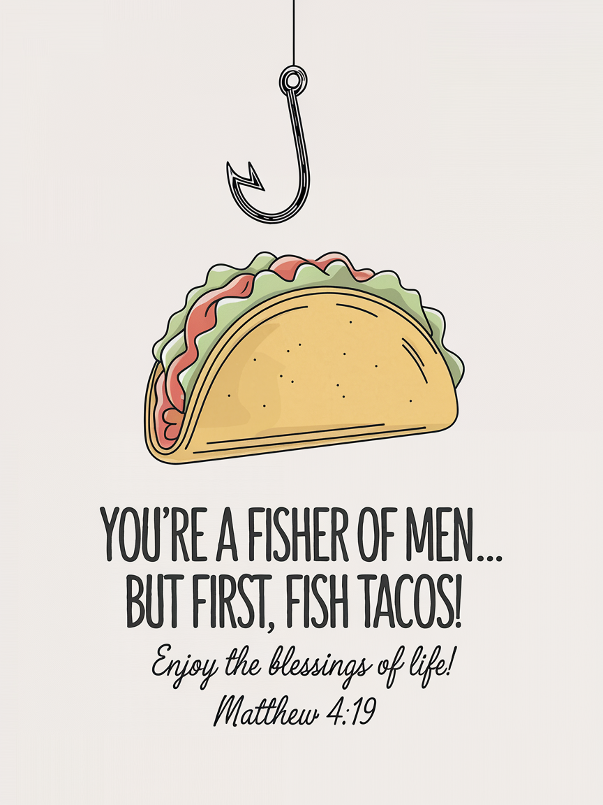 "Fisher of Men, But First Fish Tacos" Christian Card - Funny Matthew 4:19 Greeting