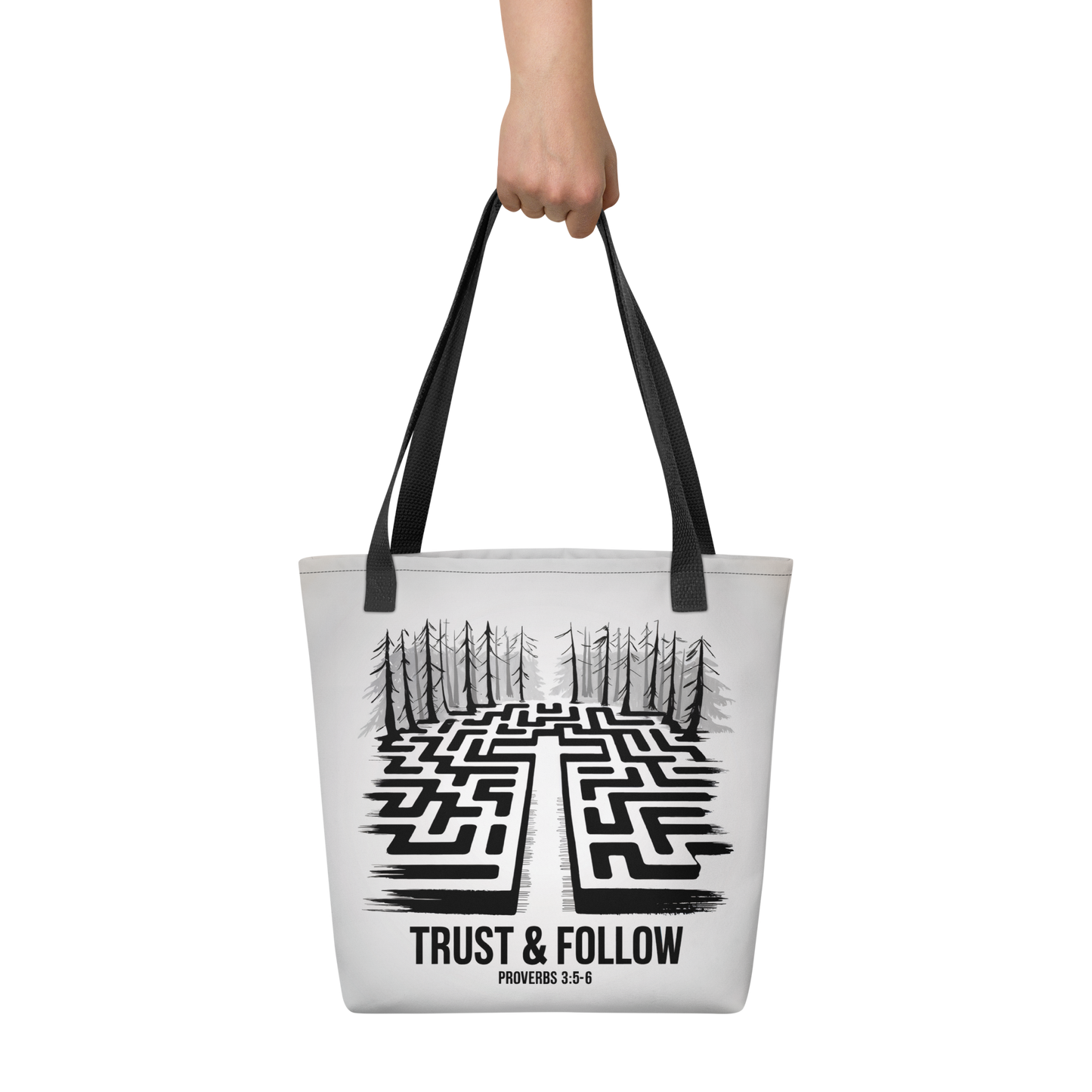 "Trust & Follow" Proverbs 3:5-6 Christian Tote Bag