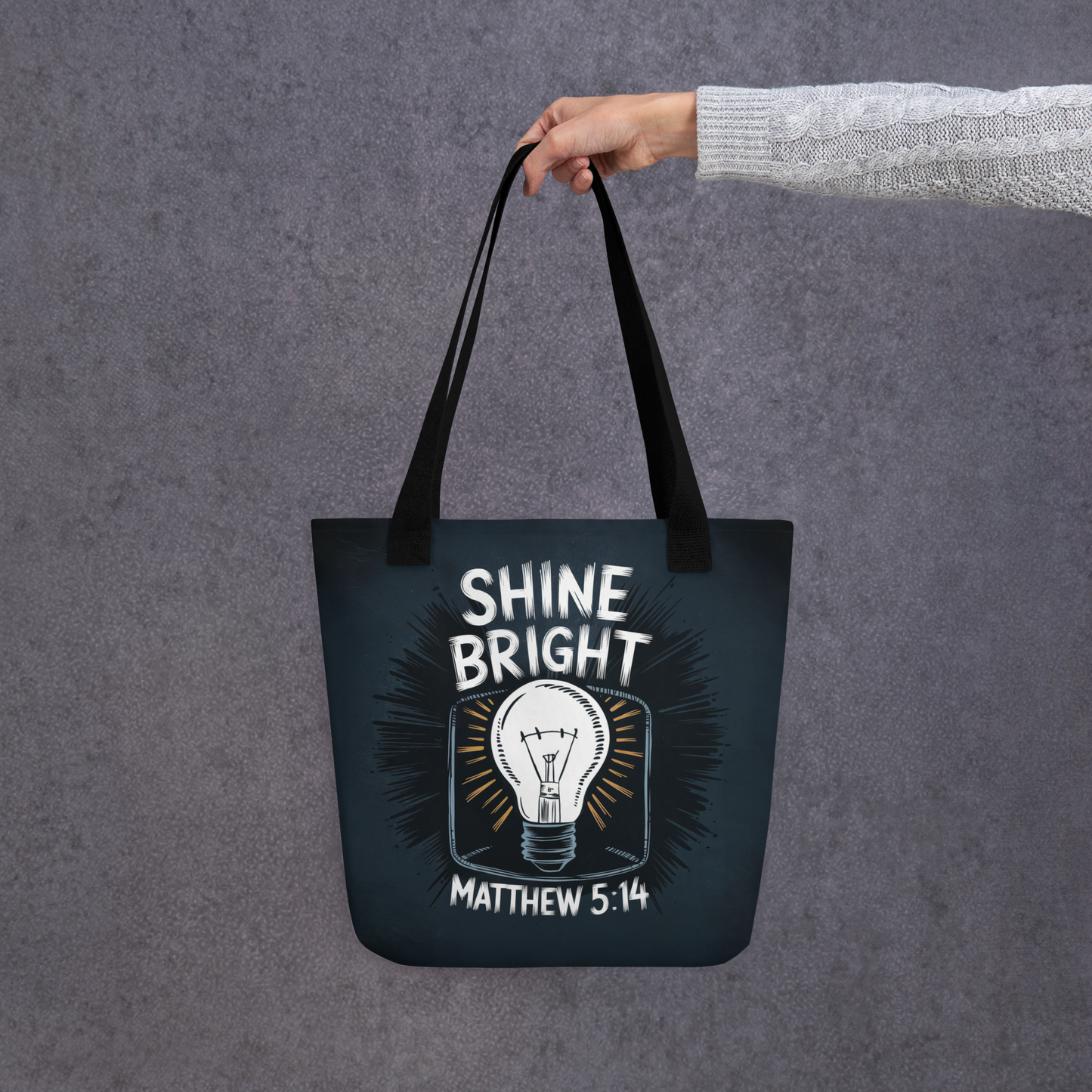 "Shine Bright" Matthew 5:14 Christian Tote Bag