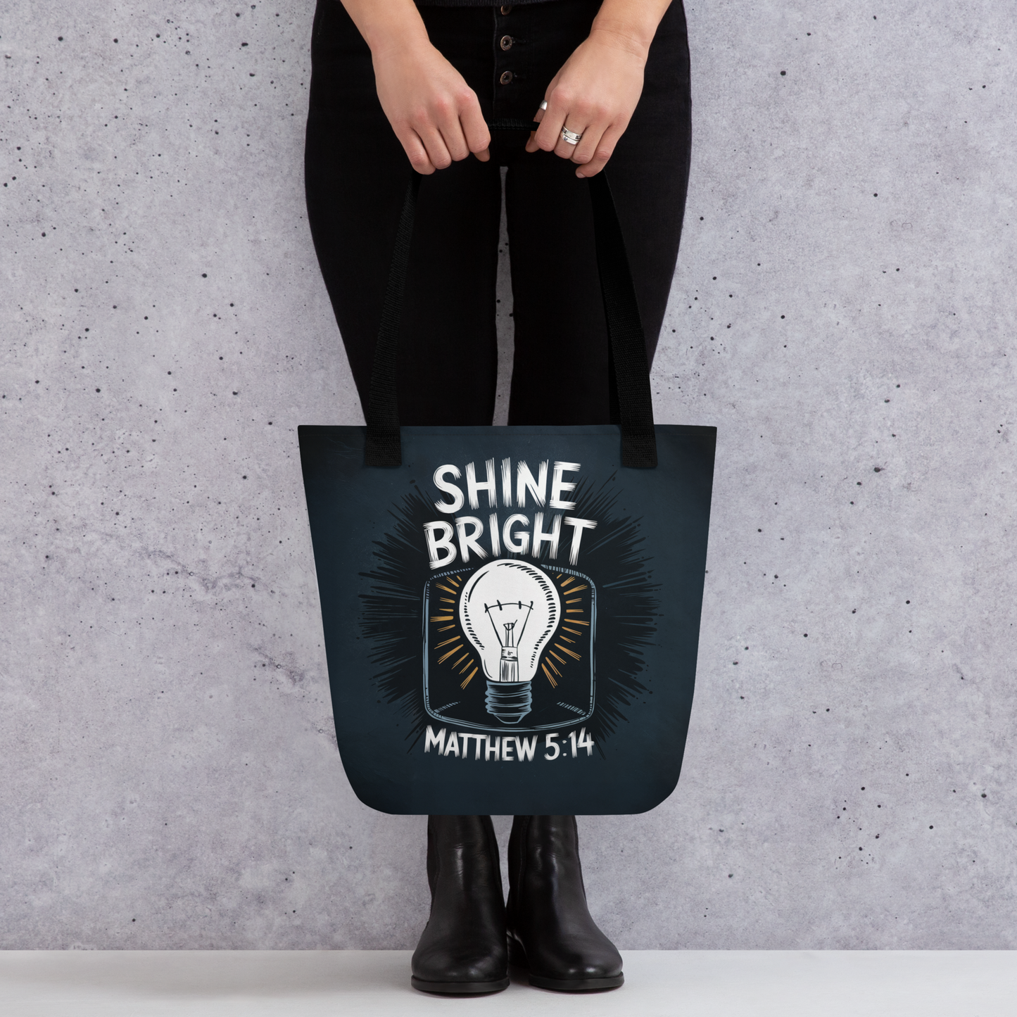 "Shine Bright" Matthew 5:14 Christian Tote Bag