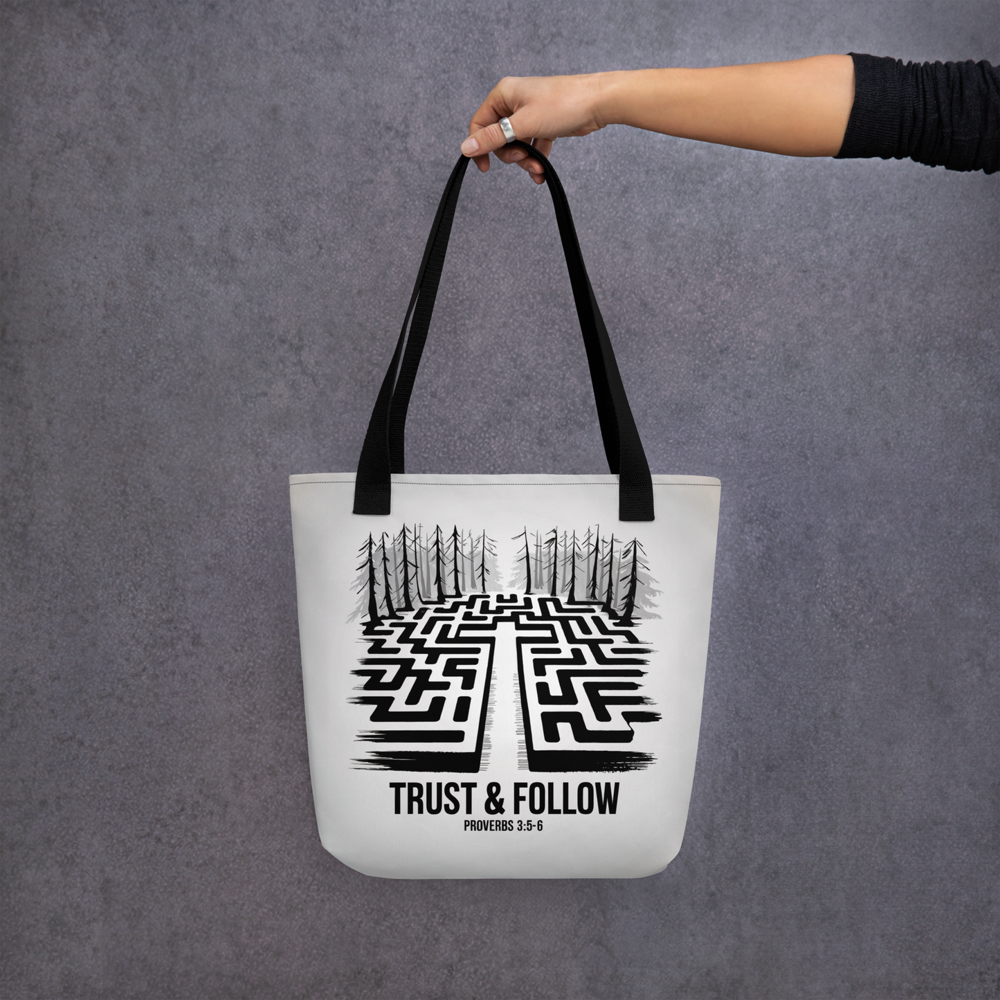 "Trust & Follow" Proverbs 3:5-6 Christian Tote Bag