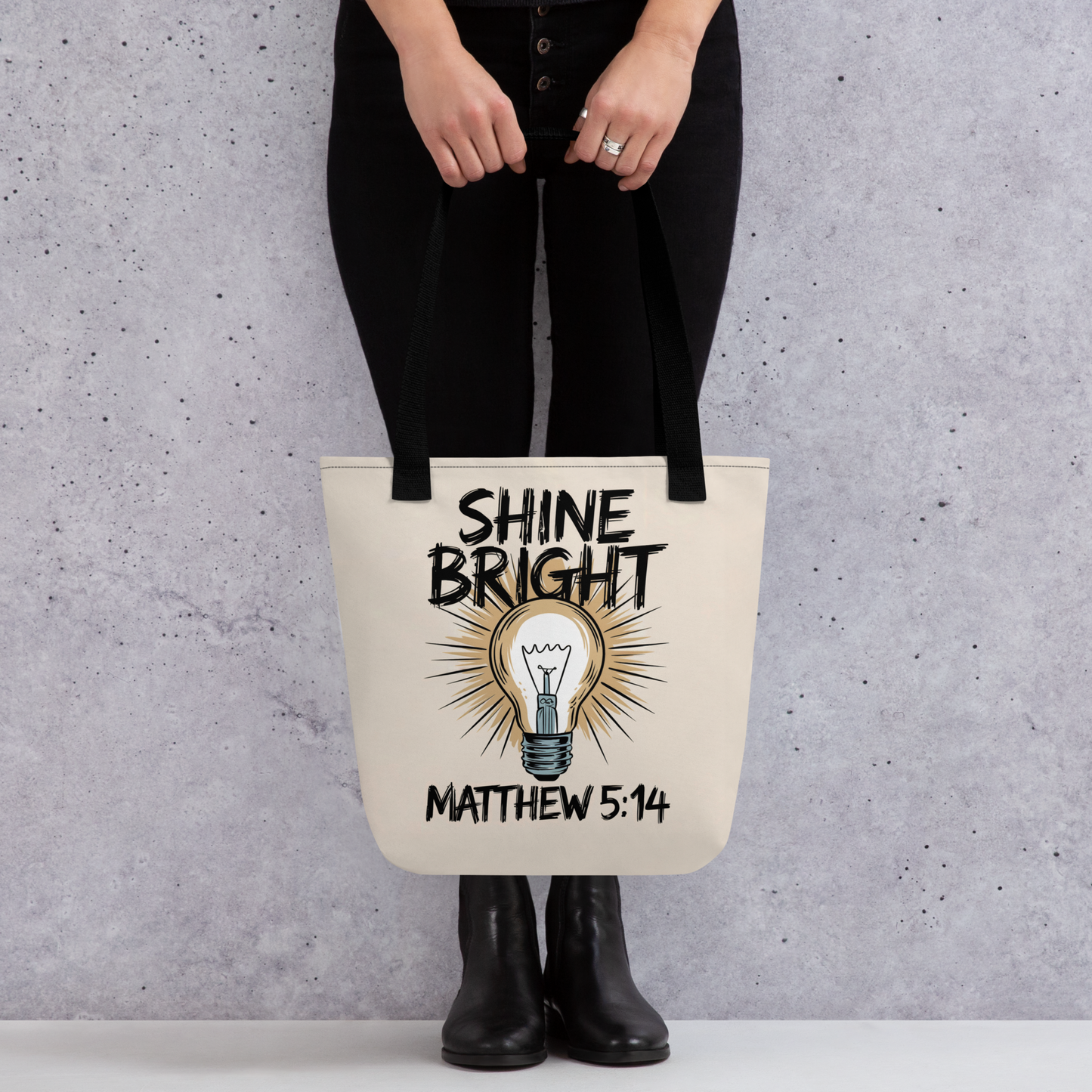 "Shine Bright" Matthew 5:14 Christian Tote Bag