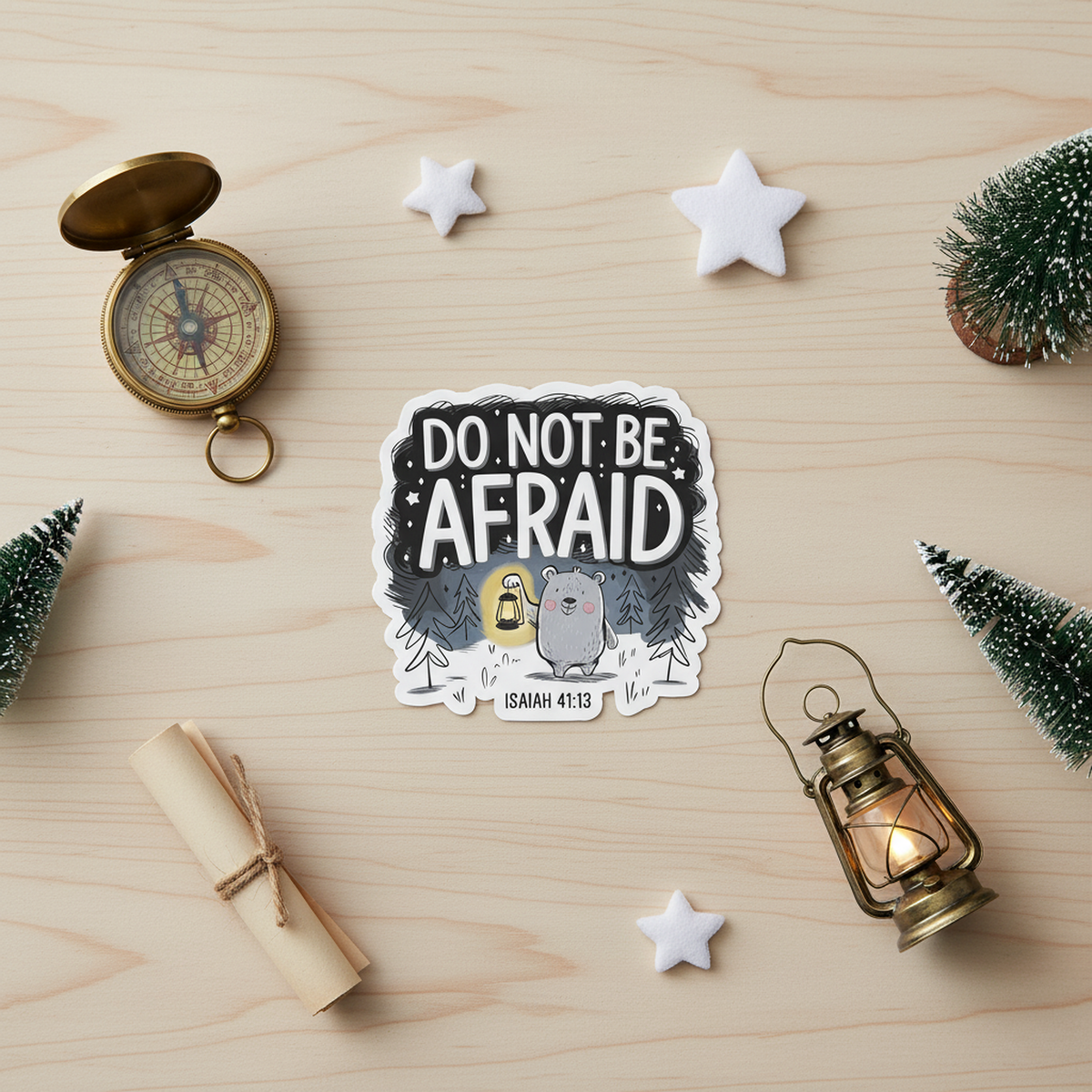 "Do Not Be Afraid” – Isaiah 41:13 Christian Sticker (Bear & Lantern Design) – additional product view 4