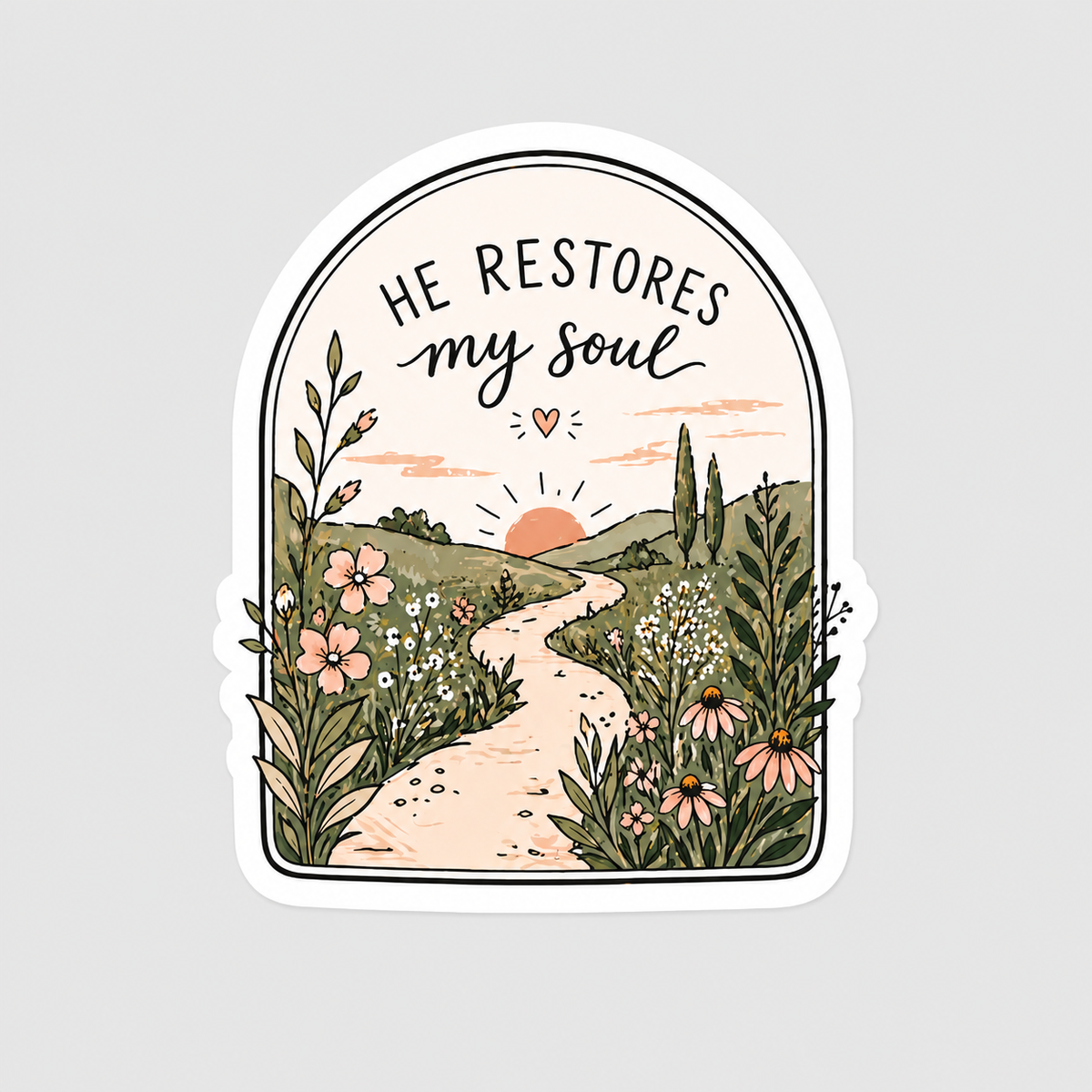 He Restores My Soul Christian Sticker | Psalm 23:3 Vinyl Decal