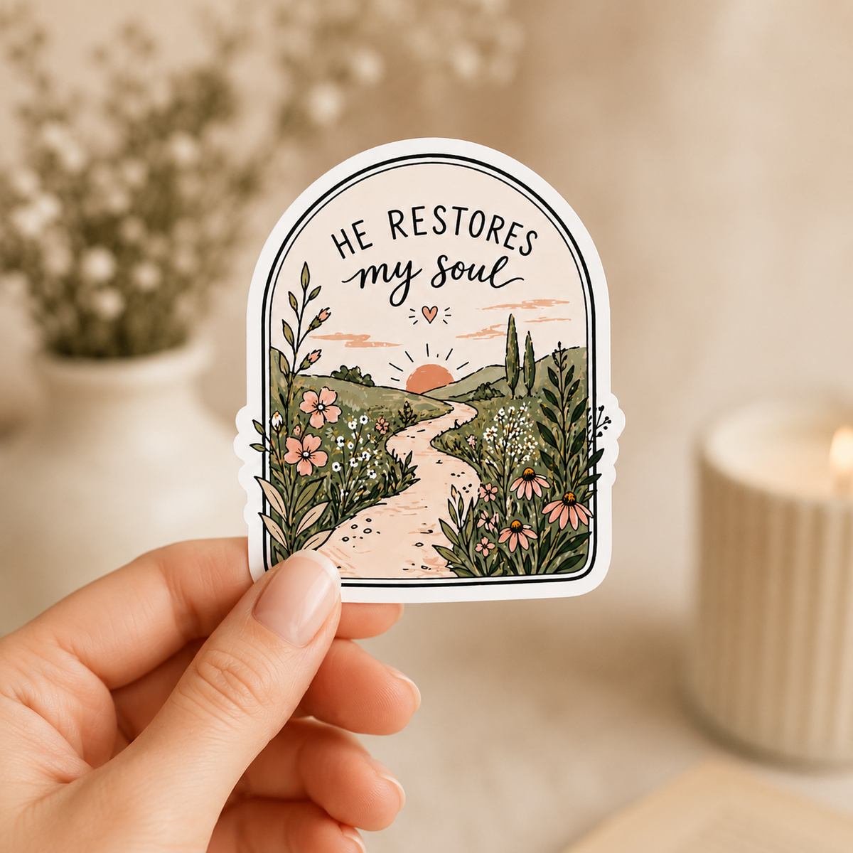 He Restores My Soul Christian Sticker | Psalm 23:3 Vinyl Decal – additional product view 2